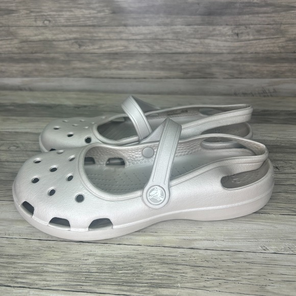 CROCS Shoes - Crocs Shayna Mary Jane Slingback Flat Slip On Platinum Womens 7